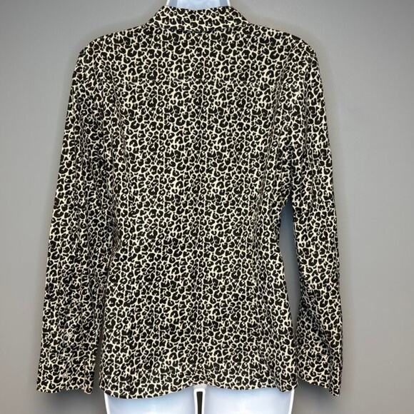 Talbots Petite Leopard Wrinkle Resistant Button Up Careerwear Top Womens Sz 14P - Picture 2 of 4
